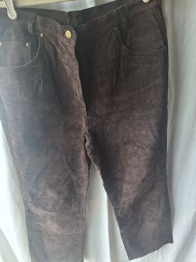 Leather High-Rise  Silk Lined Jeans in Dark Brown